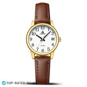 Analog Quartz Watch Elegant Minimal Classic Leather Strap Waterproof Women's